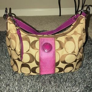 Authentic Coach Berry Pink & Khaki Signature Hobo